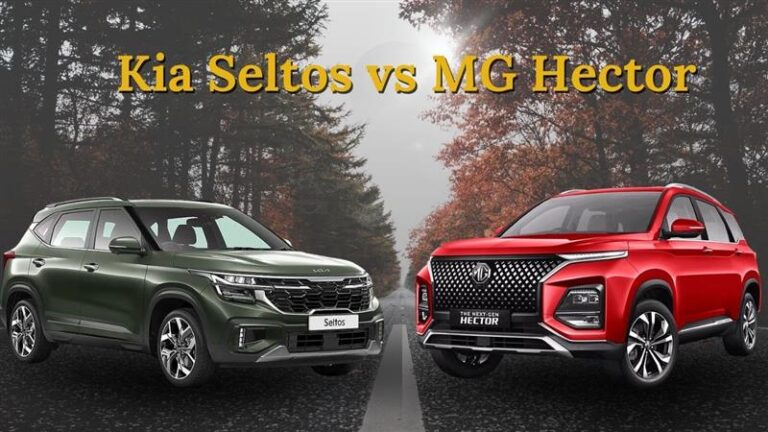Kia Seltos vs MG Hector side by side comparison showcasing design, size, and performance differences