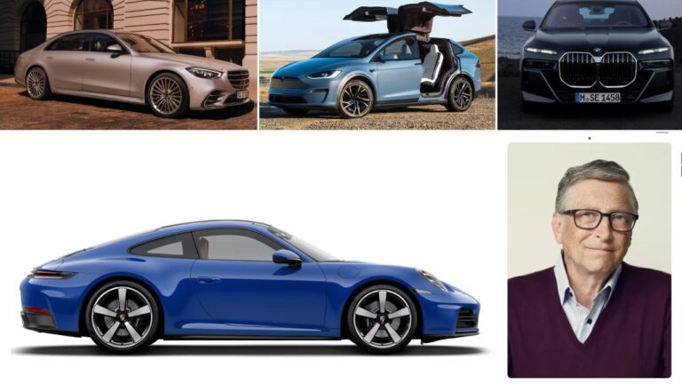 Bill Gates car collection 2025 featuring Porsche, Tesla, Ferrari, BMW, and Mercedes-Benz